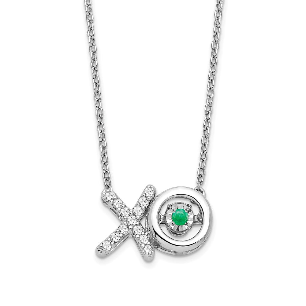 14K Weißgold Smaragd/real Diamant X und O Halskette