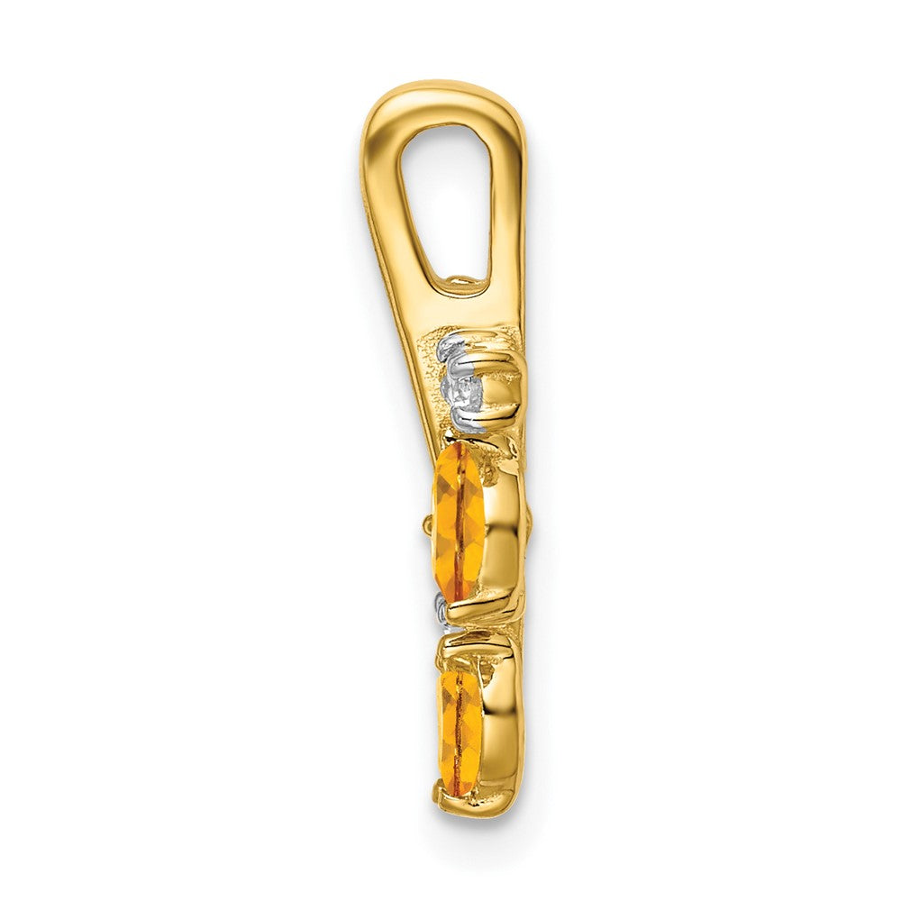 14K Gelbgold Anhänger mit Citrin und echten Diamanten in Blätter-Design