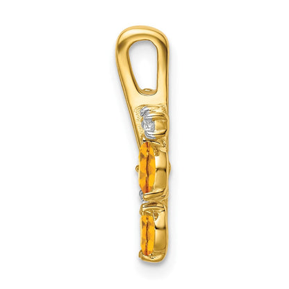 14K Gelbgold Anhänger mit Citrin und echten Diamanten in Blätter-Design