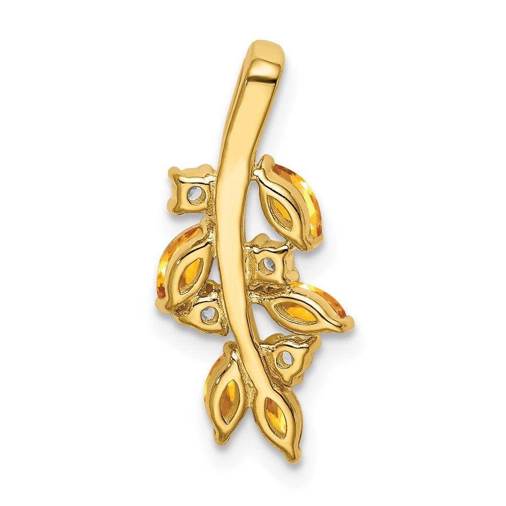 14K Gelbgold Anhänger mit Citrin und echten Diamanten in Blätter-Design