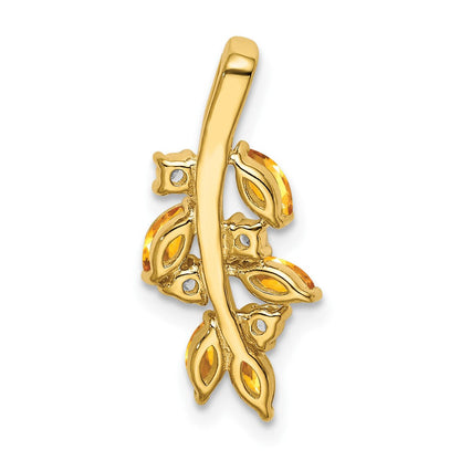 14K Gelbgold Anhänger mit Citrin und echten Diamanten in Blätter-Design