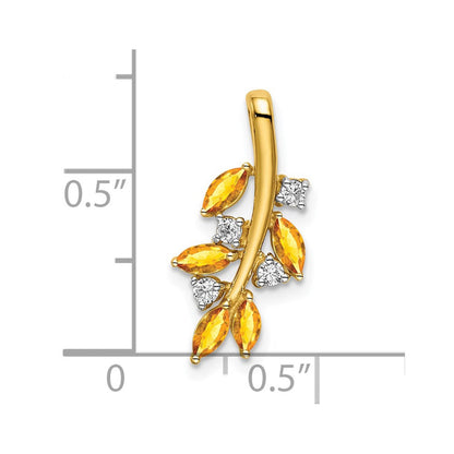 14K Gelbgold Anhänger mit Citrin und echten Diamanten in Blätter-Design