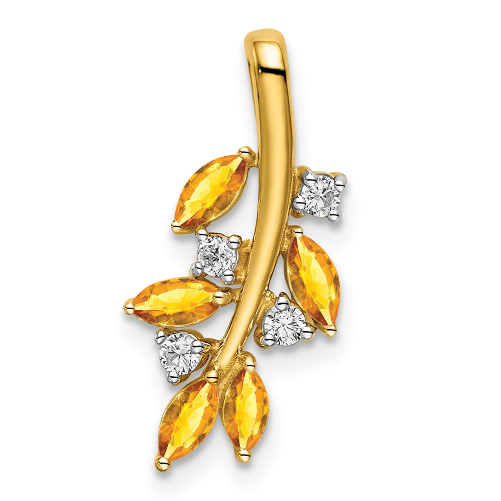 14K Gelbgold Anhänger mit Citrin und echten Diamanten in Blätter-Design