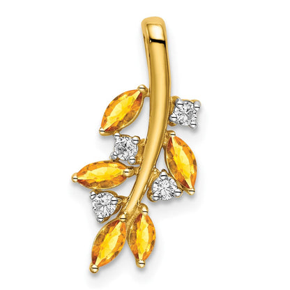 14K Gelbgold Anhänger mit Citrin und echten Diamanten in Blätter-Design