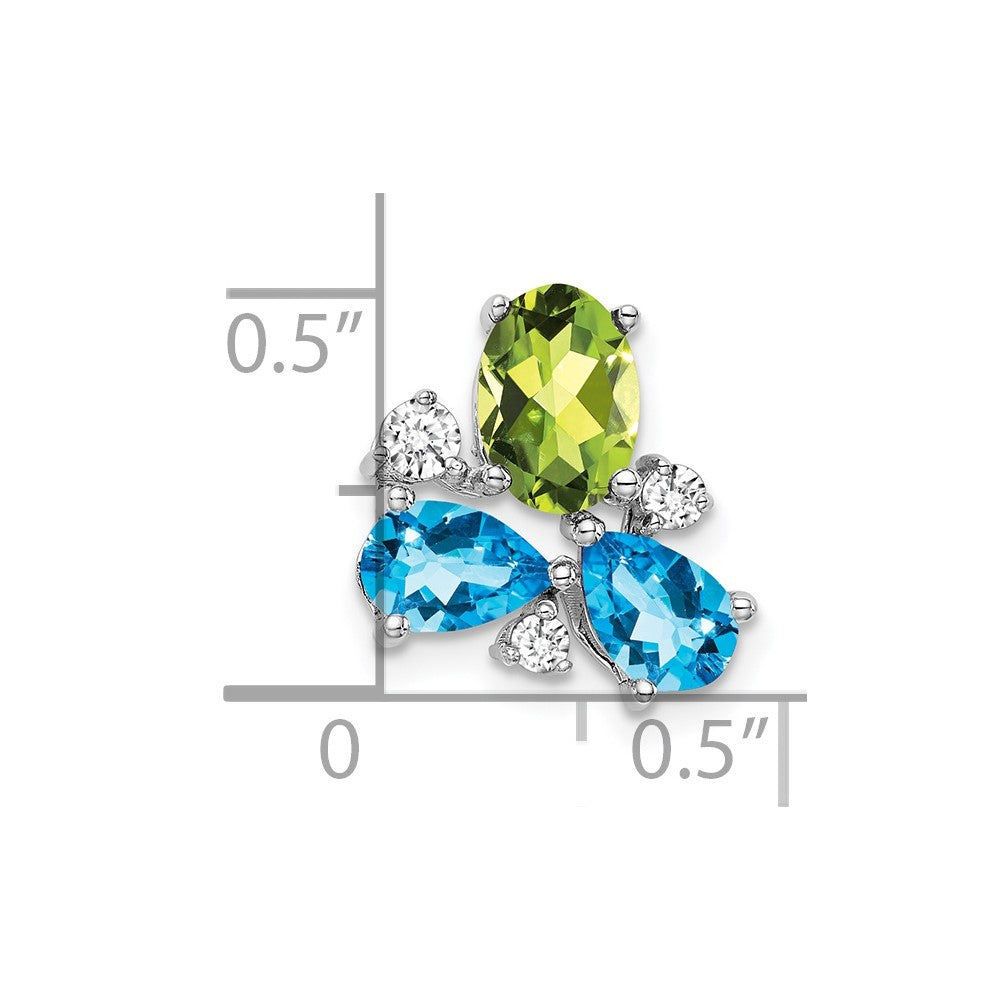 14K Weißgold Blautopas /peridot/real Diamant Kette Anhänger