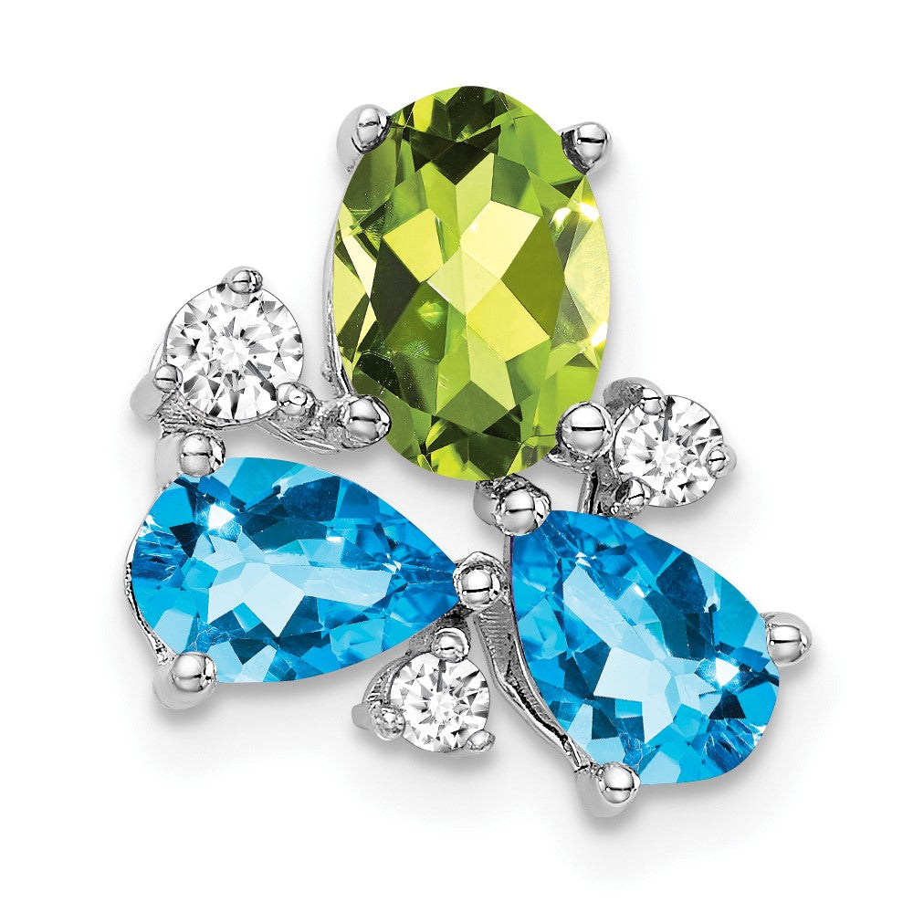 14K Weißgold Blautopas /peridot/real Diamant Kette Anhänger