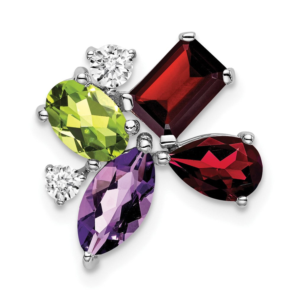 14K Weißgold Amethyst/peridot/garnet/real Diamant Kette Anhänger
