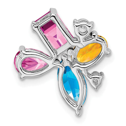 14K Weißgold Blautopas /citrine/cr.pk Saph/real Diamant Kette Anhänger