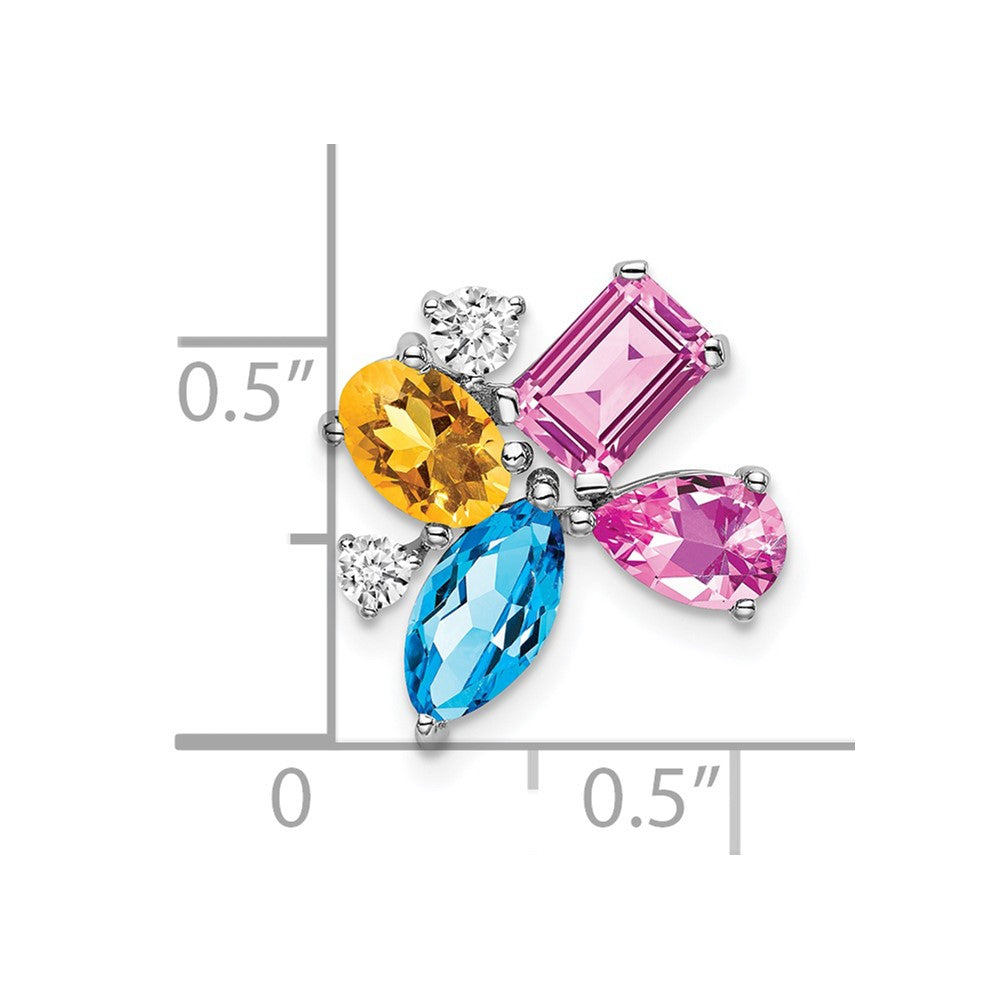 14K Weißgold Blautopas /citrine/cr.pk Saph/real Diamant Kette Anhänger