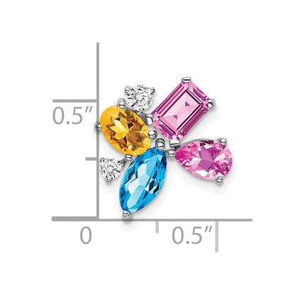 14K Weißgold Blautopas /citrine/cr.pk Saph/real Diamant Kette Anhänger