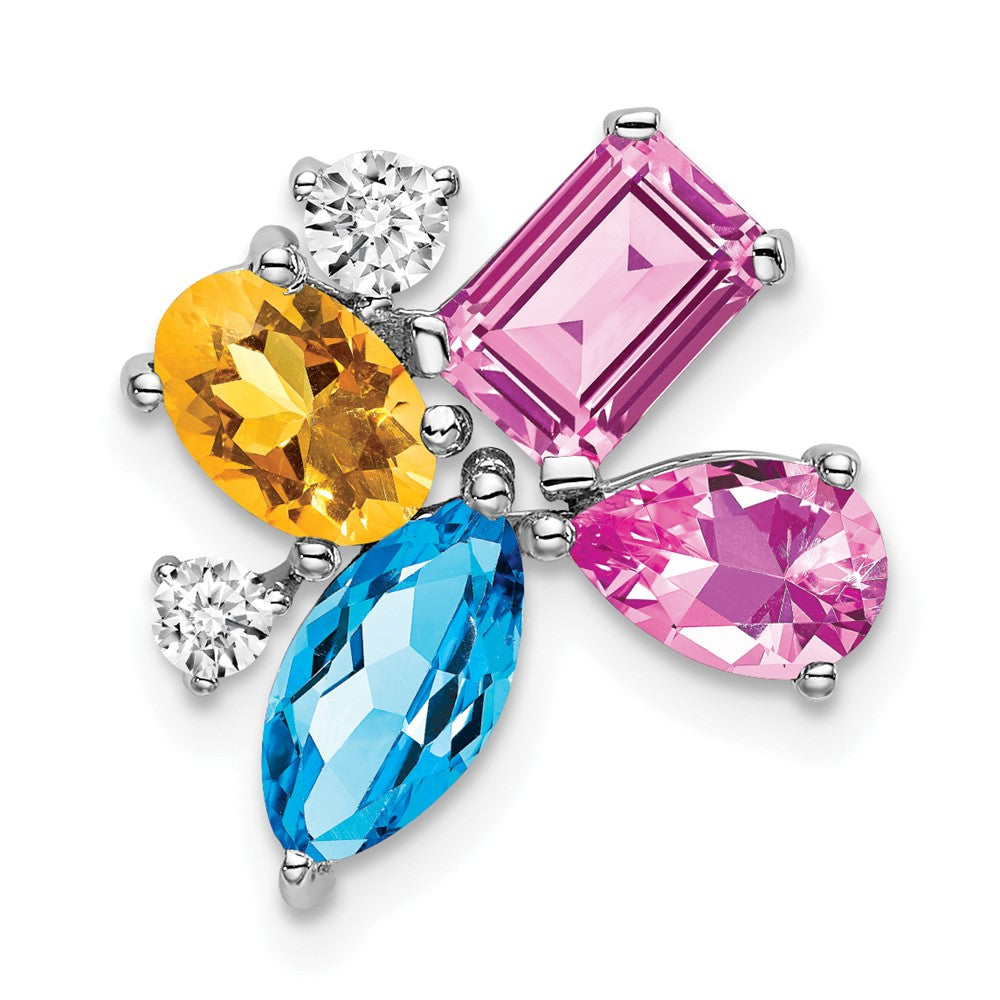 14K Weißgold Blautopas /citrine/cr.pk Saph/real Diamant Kette Anhänger