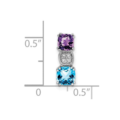 14K Weißgold Amethyst/ Blautopas /real Diamant Kette Anhänger