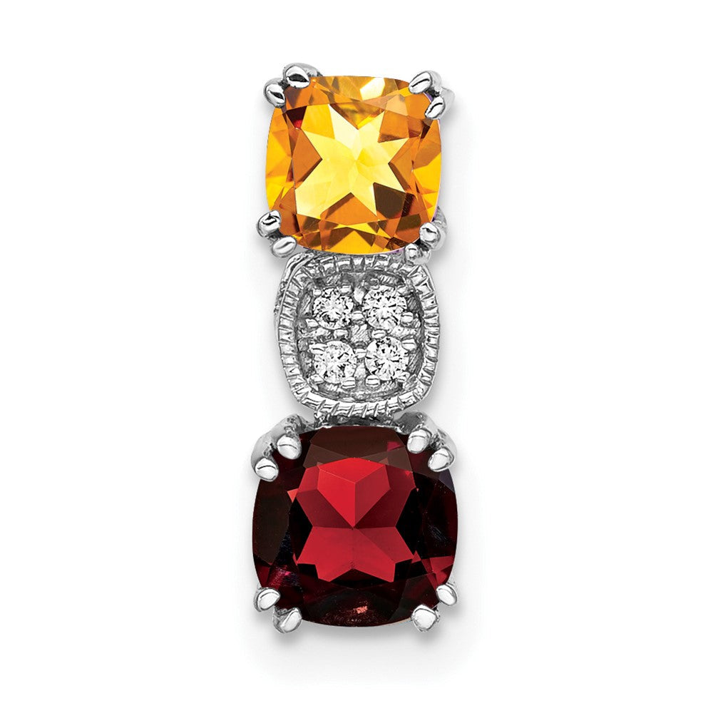 14K Weißgold Citrin/garnet/real Diamant Kette Anhänger