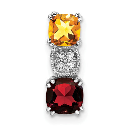 14K Weißgold Citrin/garnet/real Diamant Kette Anhänger