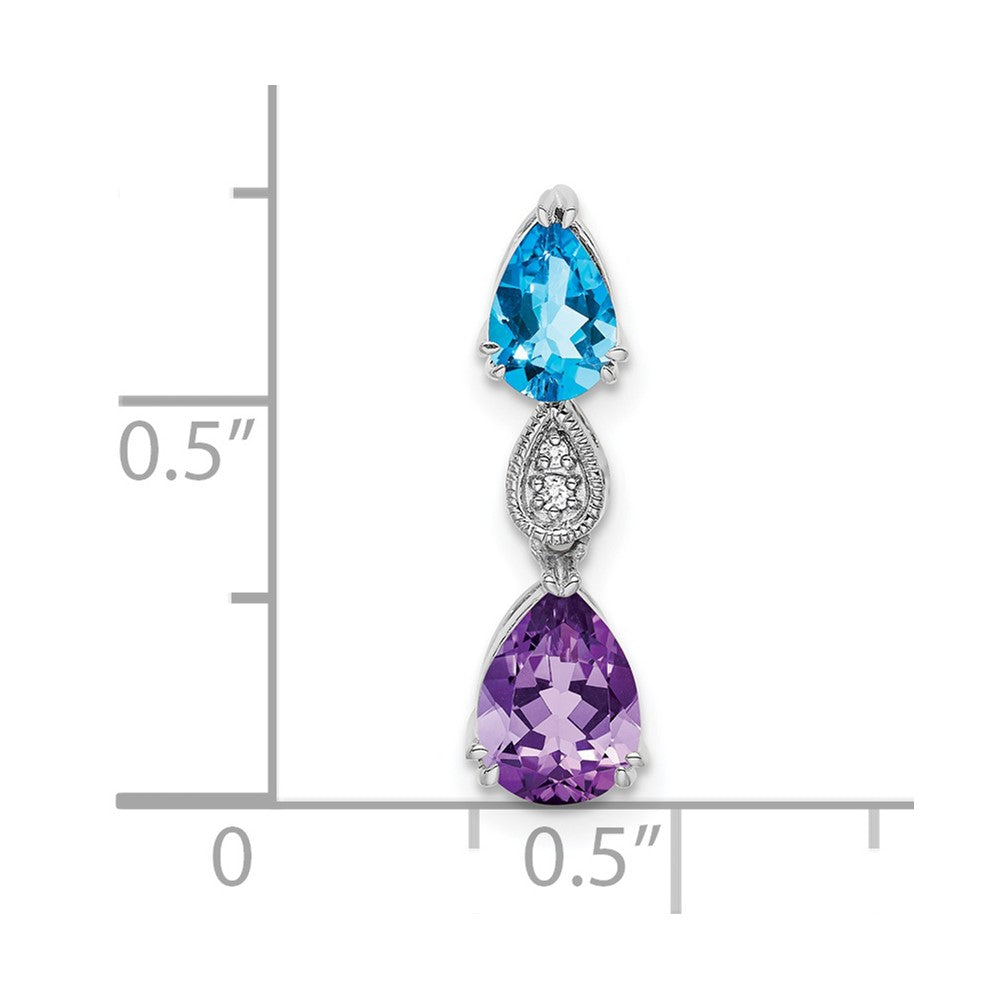 14K Weißgold Blautopas /amethyst/diamond Kette Anhänger