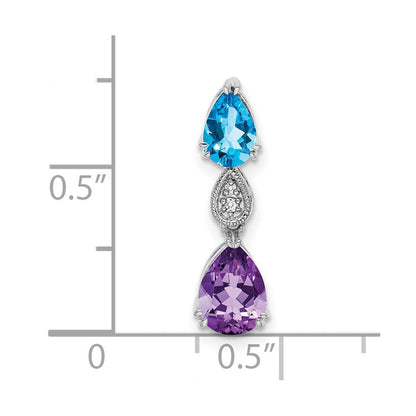 14K Weißgold Blautopas /amethyst/diamond Kette Anhänger