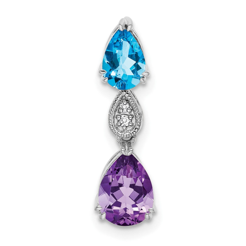 14K Weißgold Blautopas /amethyst/real Diamant Kette Anhänger
