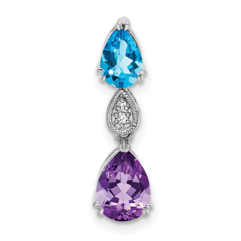 14K Weißgold Blautopas /amethyst/real Diamant Kette Anhänger