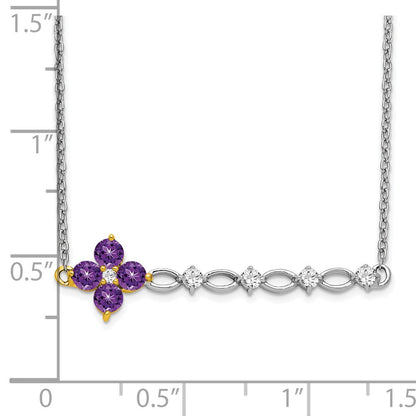 14K Bicolor Gold Amethyst und Echt Diamant 18 Zoll. Blumen Stab Halskette