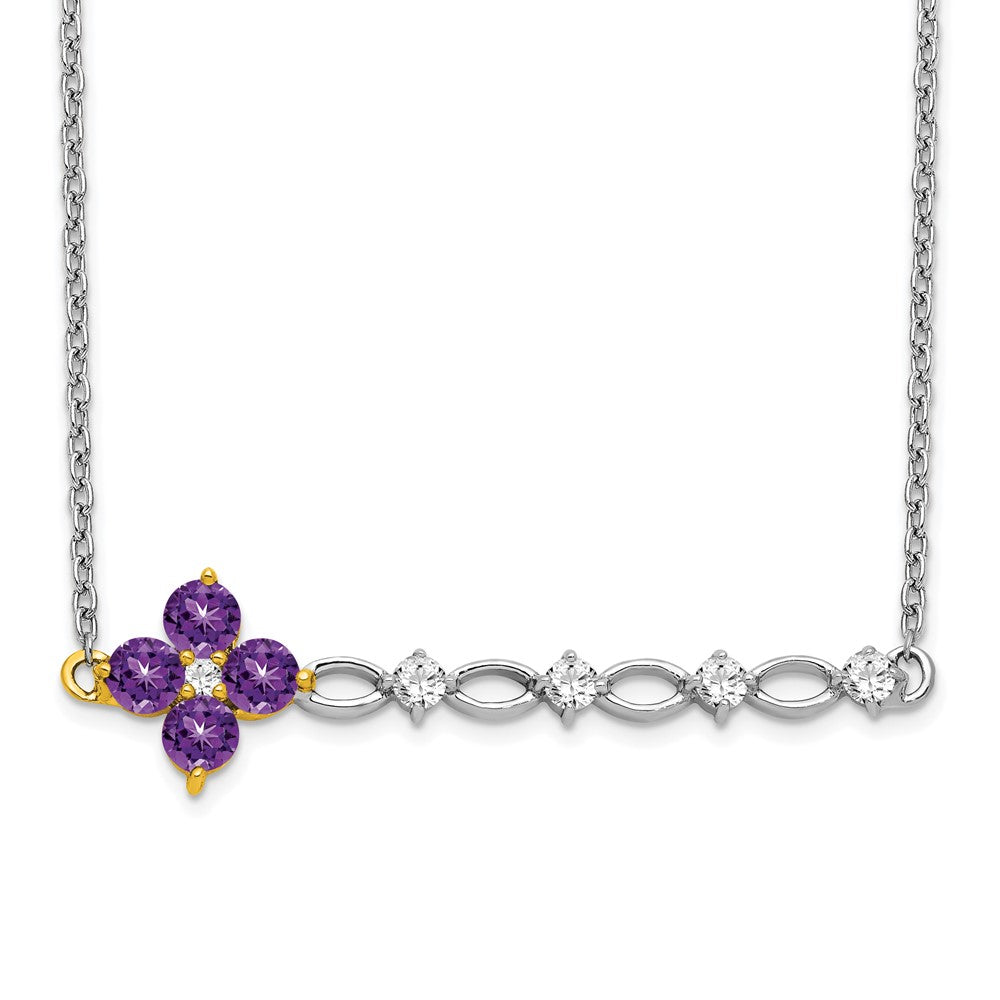 14K Bicolor Gold Amethyst und Echt Diamant 18 Zoll. Blumen Stab Halskette