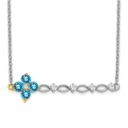 14K Bicolor Gold Blautopas und Echt Diamant 18 Zoll. Blumen Stab Halskette