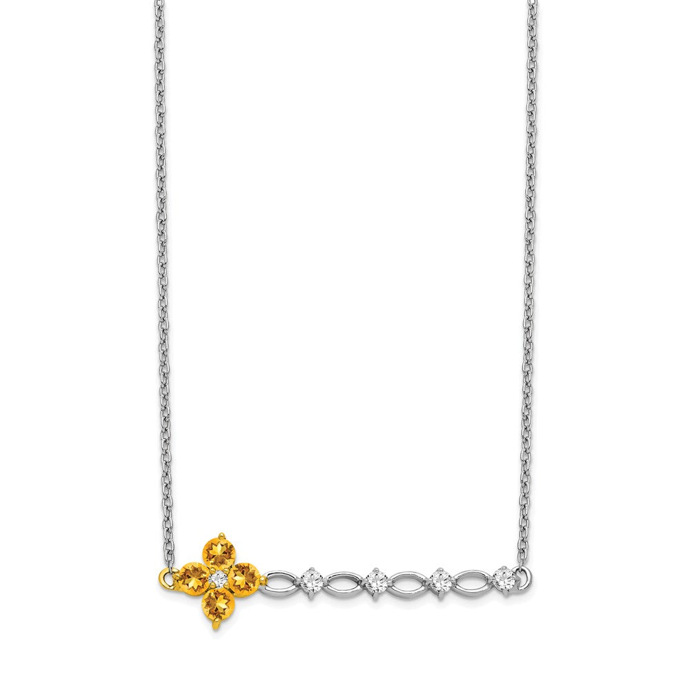14K Bicolor Gold Citrin und Echt Diamant 18 Zoll. Blumen Stab Halskette