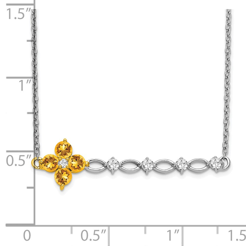 14K Bicolor Gold Citrin und Echt Diamant 18 Zoll. Blumen Stab Halskette