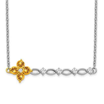 14K Bicolor Gold Citrin und Echt Diamant 18 Zoll. Blumen Stab Halskette