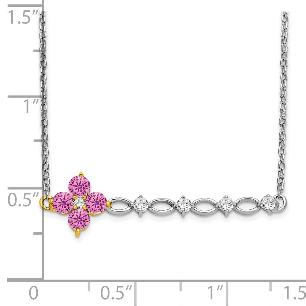 14K Bicolor Gold Creat. Rosa Saphir/real Diamant 18 Zoll. Blumen Stab Halskette