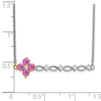 14K Bicolor Gold Creat. Rosa Saphir/real Diamant 18 Zoll. Blumen Stab Halskette