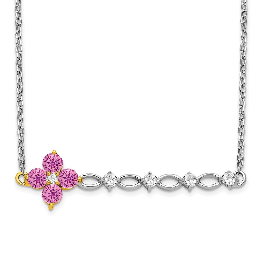 14K Bicolor Gold Creat. Rosa Saphir/real Diamant 18 Zoll. Blumen Stab Halskette