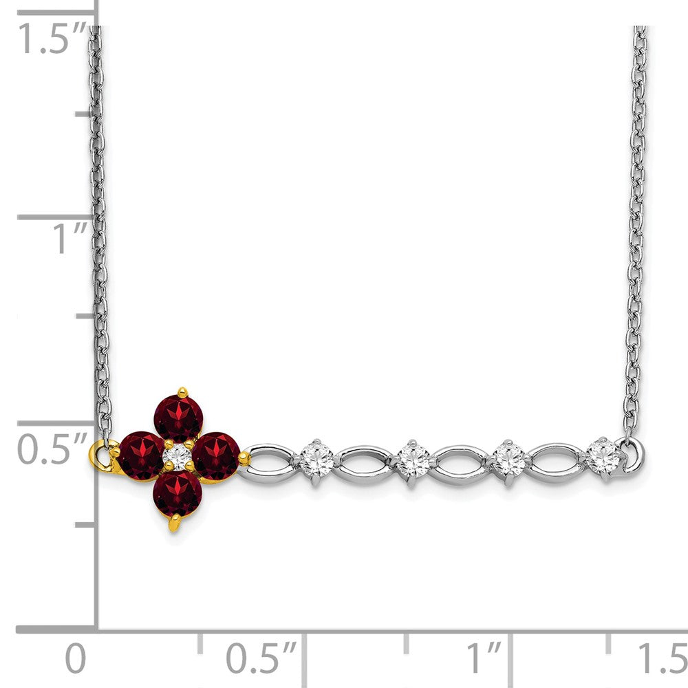 14K Bicolor Gold Granat und Echt Diamant 18 Zoll. Blumen Stab Halskette
