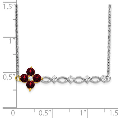 14K Bicolor Gold Granat und Echt Diamant 18 Zoll. Blumen Stab Halskette