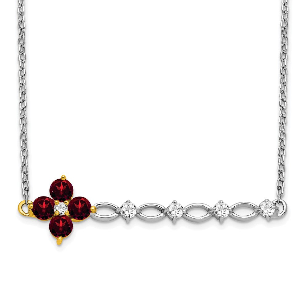 14K Bicolor Gold Granat und Echt Diamant 18 Zoll. Blumen Stab Halskette