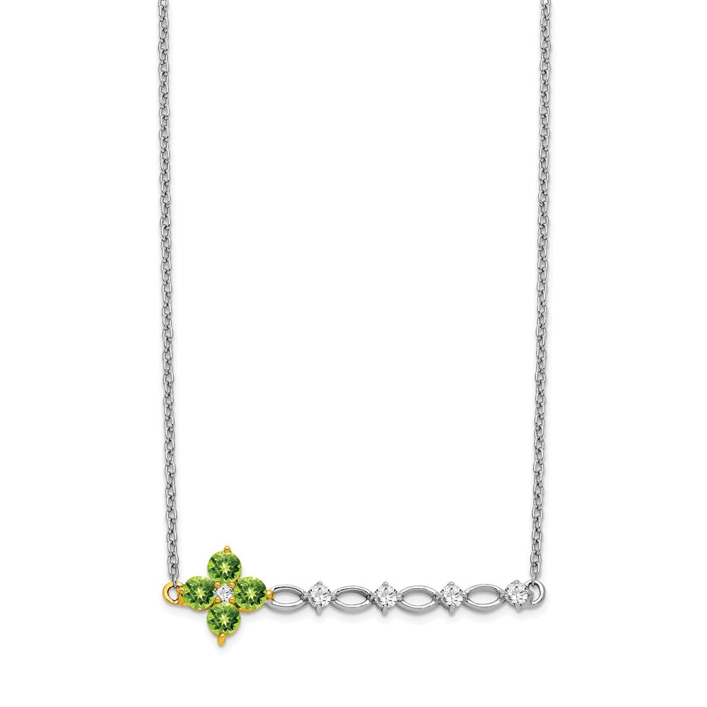 14K Bicolor Gold Peridot und Echt Diamant 18 Zoll. Blumen Stab Halskette