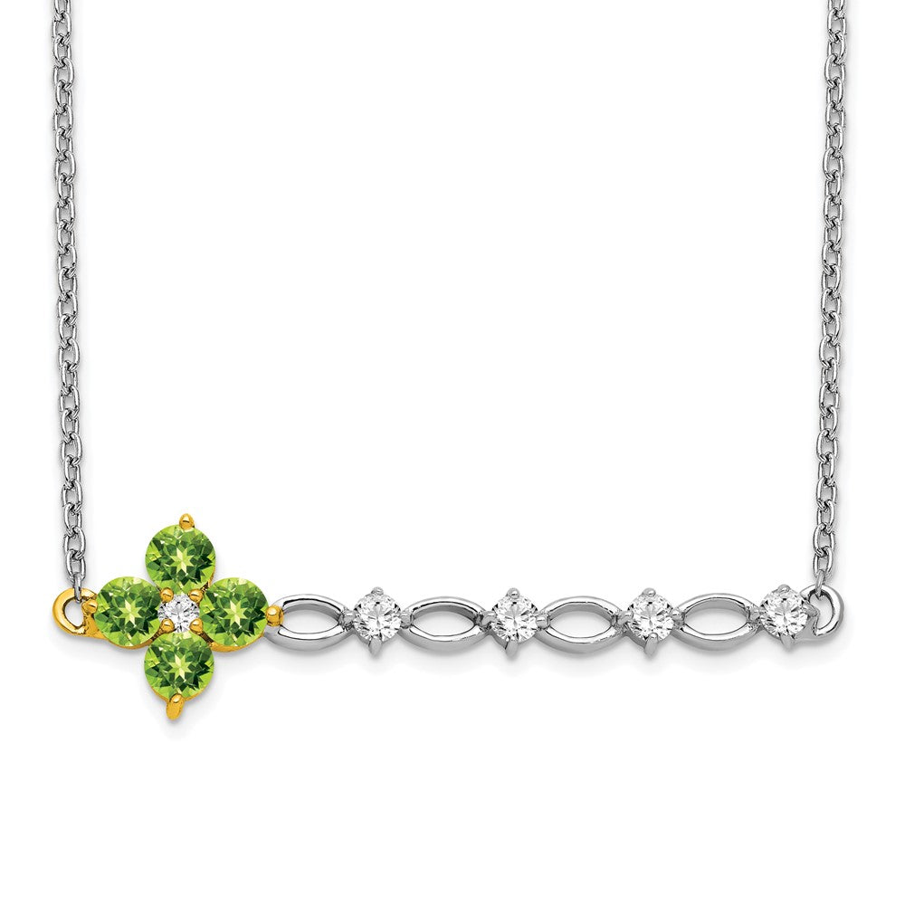 14K Bicolor Gold Peridot und Echt Diamant 18 Zoll. Blumen Stab Halskette