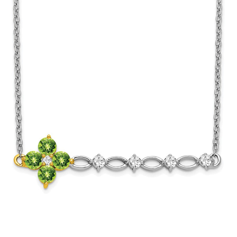 14K Bicolor Gold Peridot und Echt Diamant 18 Zoll. Blumen Stab Halskette