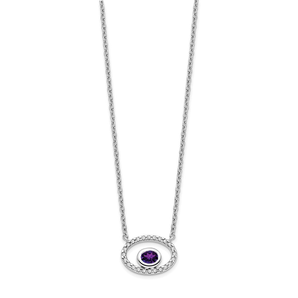 14K Weißgold Oval Amethyst und Echt Diamant 18 Zoll. Halskette