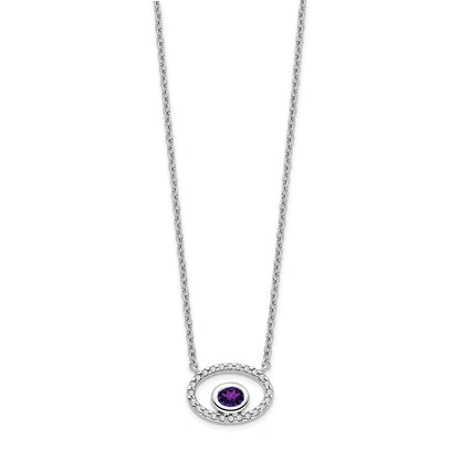 14K Weißgold Oval Amethyst und Echt Diamant 18 Zoll. Halskette