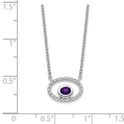 14K Weißgold Oval Amethyst und Echt Diamant 18 Zoll. Halskette
