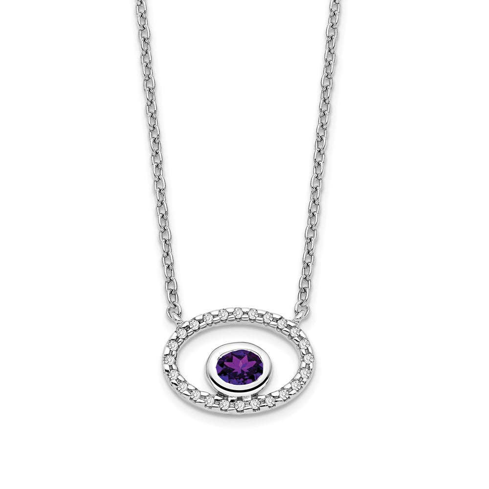 14K Weißgold Oval Amethyst und Echt Diamant 18 Zoll. Halskette