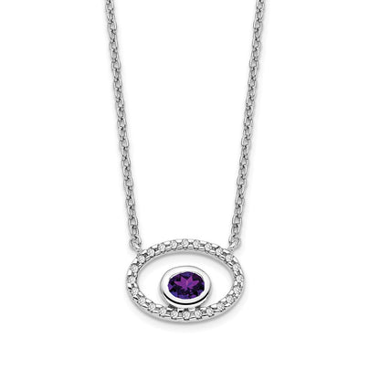 14K Weißgold Oval Amethyst und Echt Diamant 18 Zoll. Halskette
