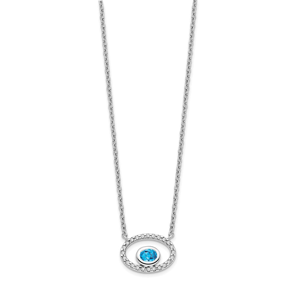 14K Weißgold Oval Blautopas und Echt Diamant 18 Zoll. Halskette