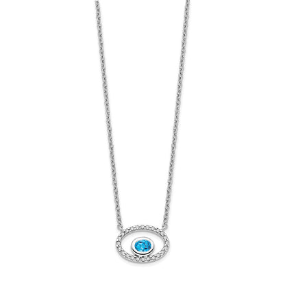 14K Weißgold Oval Blautopas und Echt Diamant 18 Zoll. Halskette