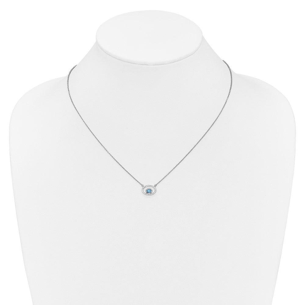 14K Weißgold Oval Blautopas und Echt Diamant 18 Zoll. Halskette