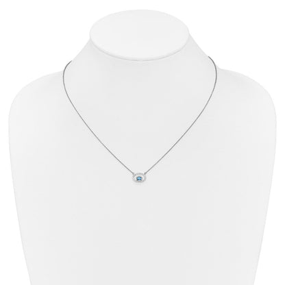 14K Weißgold Oval Blautopas und Echt Diamant 18 Zoll. Halskette