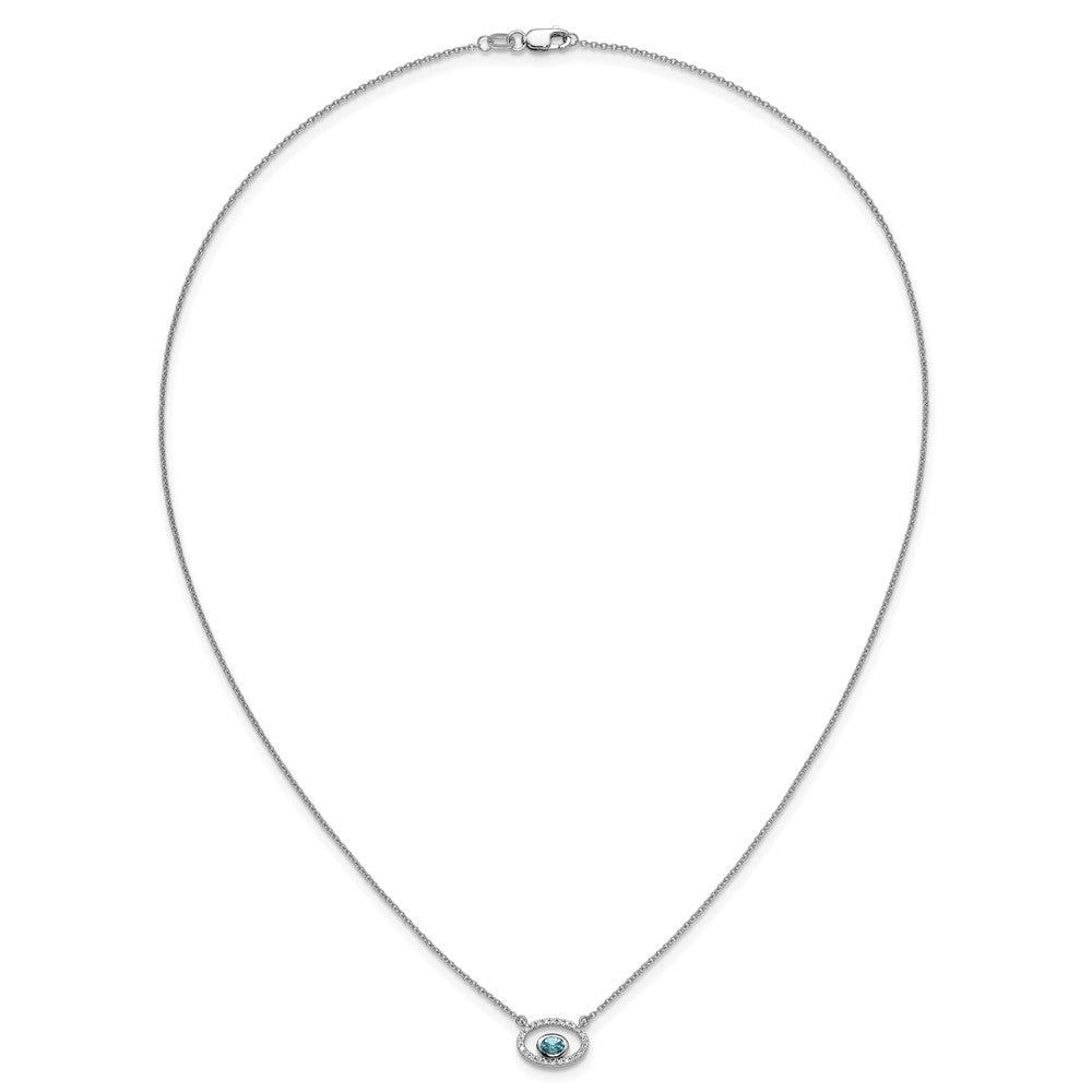 14K Weißgold Oval Blautopas und Echt Diamant 18 Zoll. Halskette