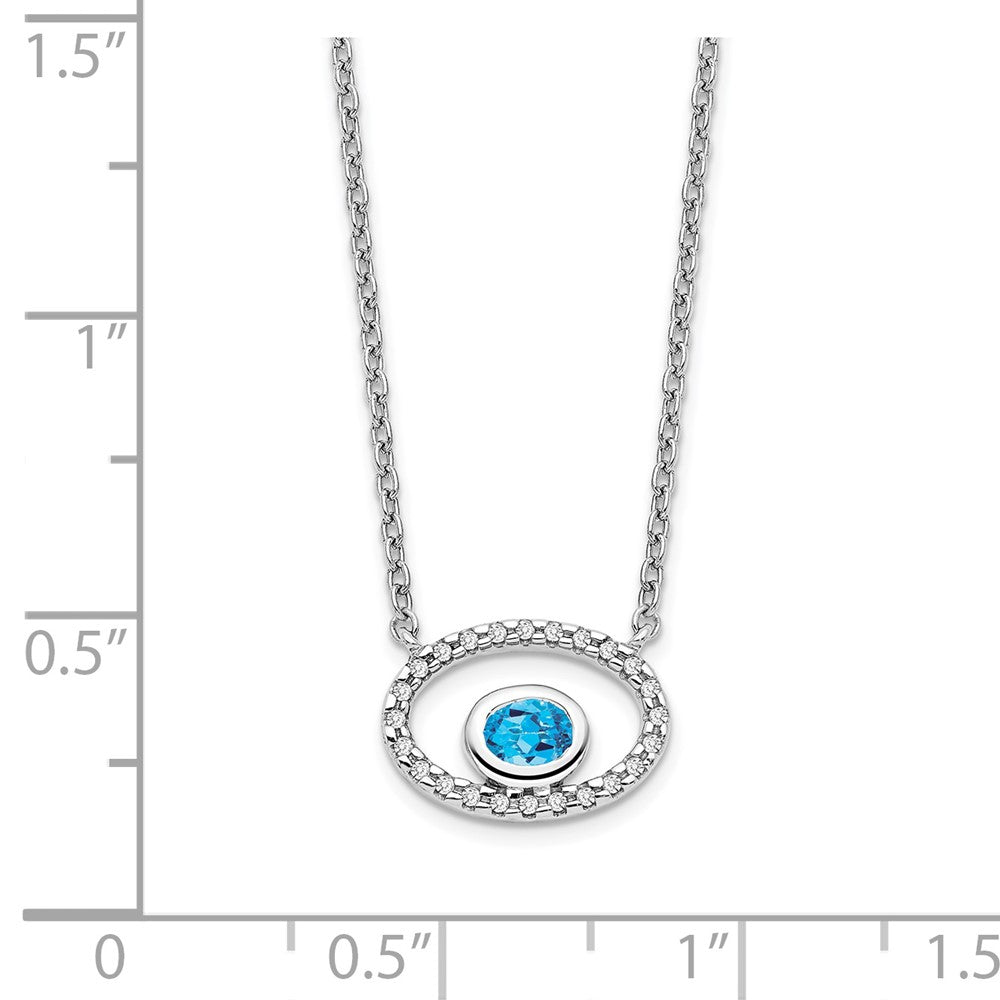 14K Weißgold Oval Blautopas und Echt Diamant 18 Zoll. Halskette