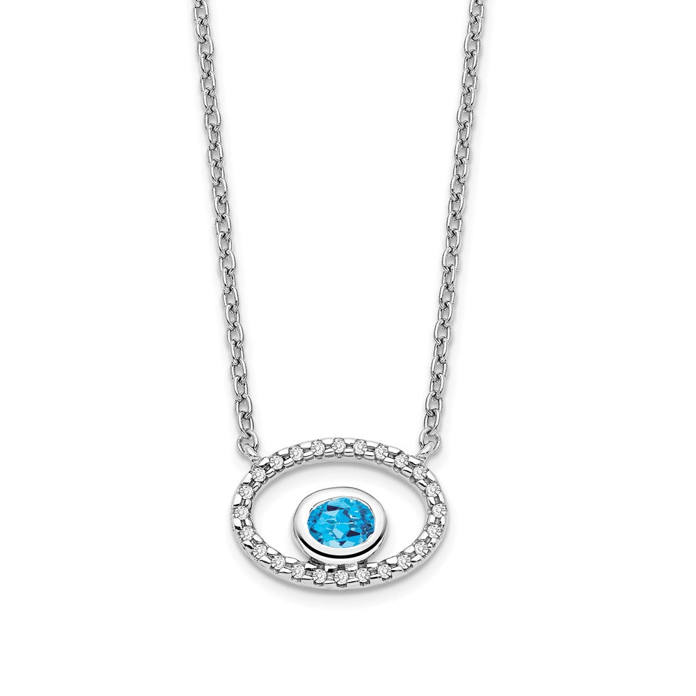 14K Weißgold Oval Blautopas und Echt Diamant 18 Zoll. Halskette