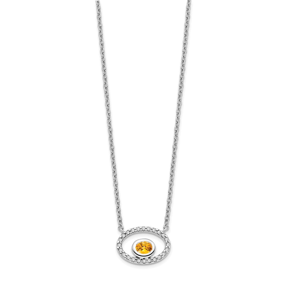 14K Weißgold Oval Citrin und Echt Diamant 18 Zoll. Halskette